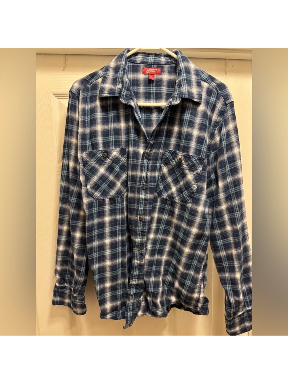 Arizona Jean Company Navy and White Plaid Button-Down Shirt